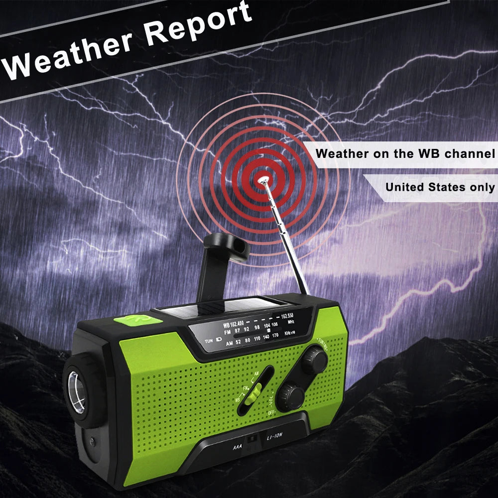Must-Have Survival Tool! Weather Radio + Power Bank + SOS in 1! Stay Safe Anywhere ā Solar, USB & Crank Powered!
