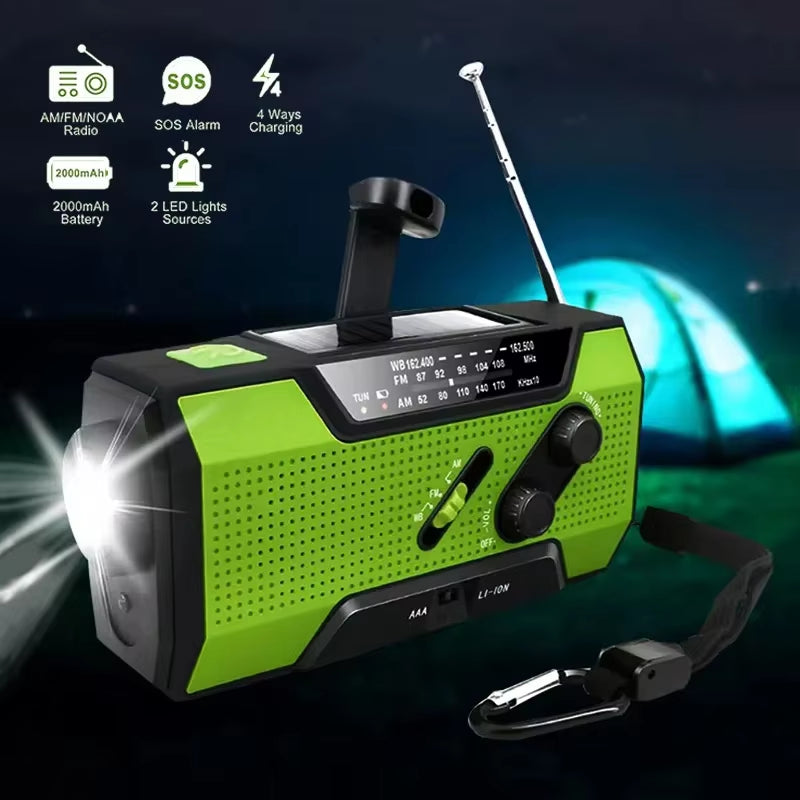 Must-Have Survival Tool! Weather Radio + Power Bank + SOS in 1!  Stay Safe Anywhere — Solar, USB & Crank Powered!